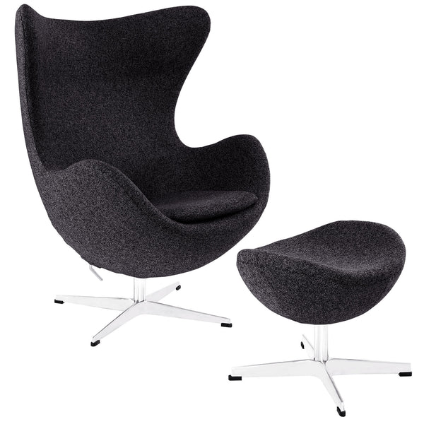 Glove Wool Lounge Chair and Ottoman Set - Dark Gray