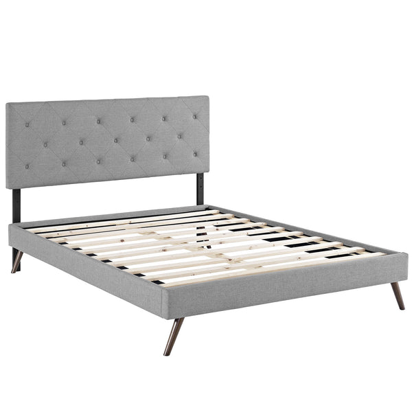 Terisa Queen Fabric Platform Bed with Round Splayed Legs - Light Gray